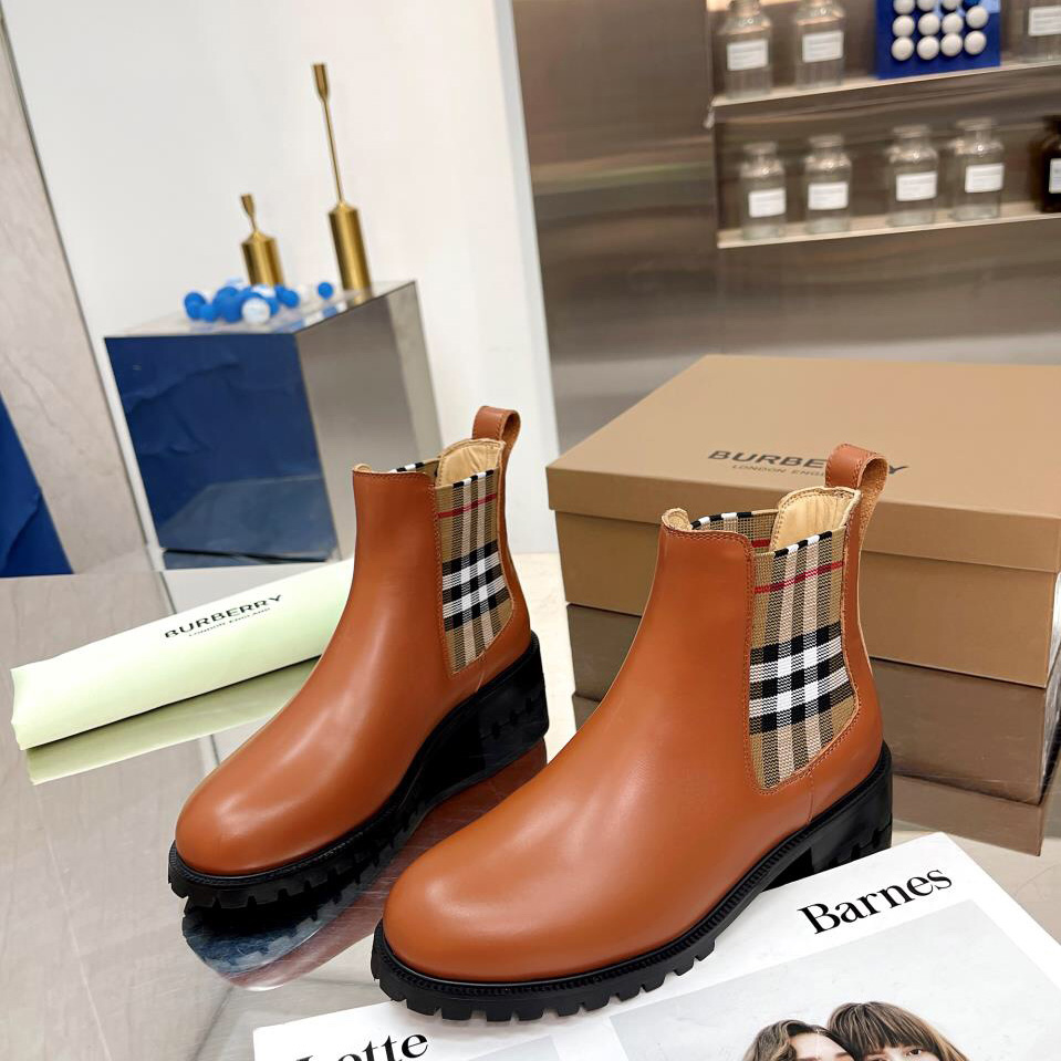 Burberry Vintage Check Detail Leather Chelsea Boots - FashionPlug