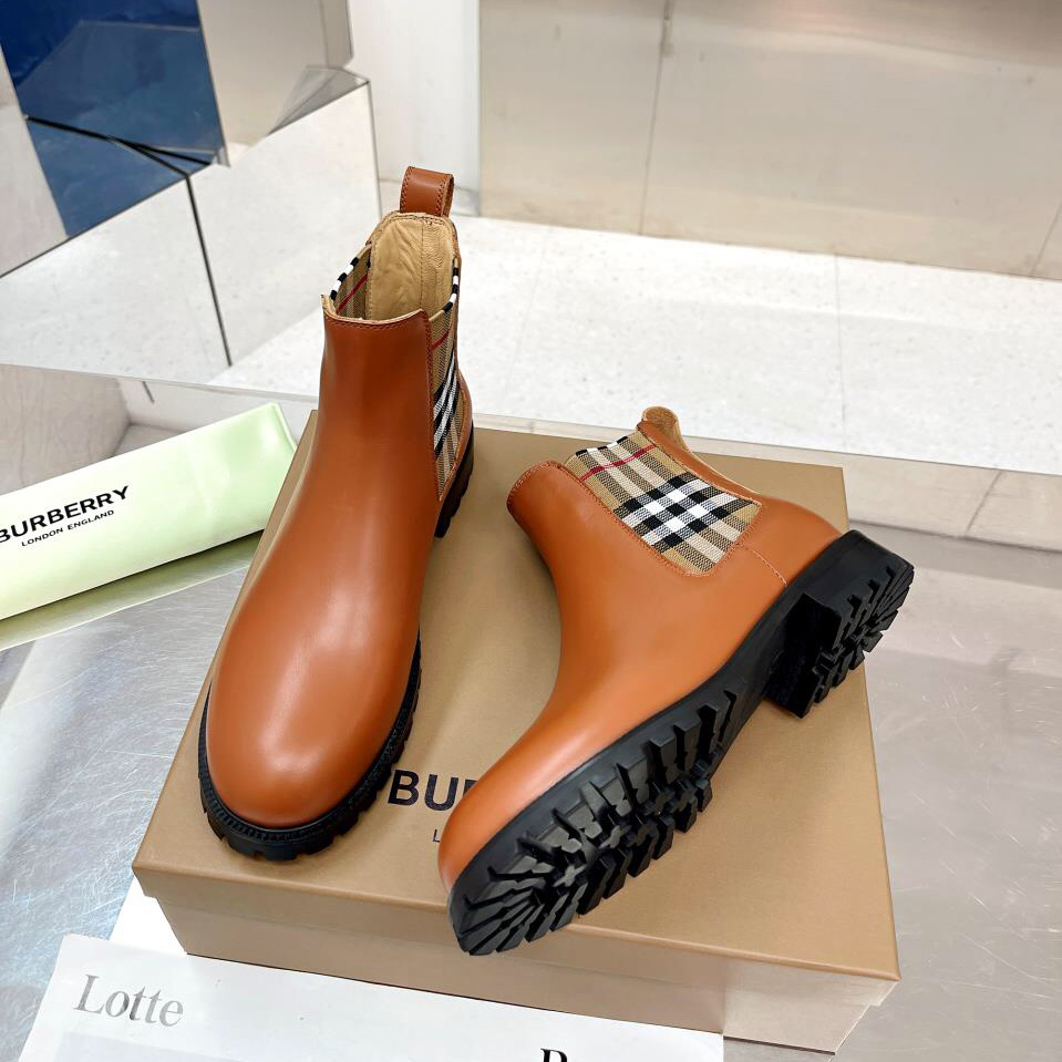 Burberry Vintage Check Detail Leather Chelsea Boots - FashionPlug