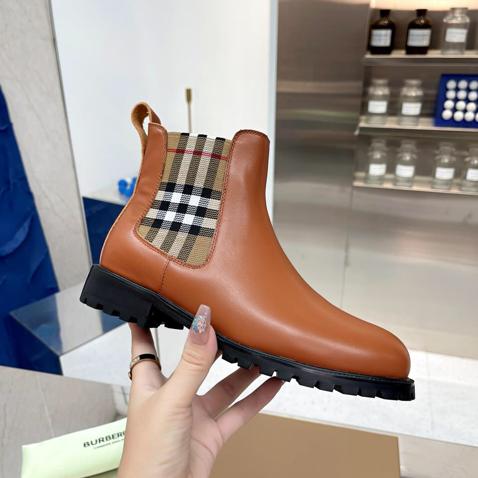 Burberry Vintage Check Detail Leather Chelsea Boots - FashionPlug