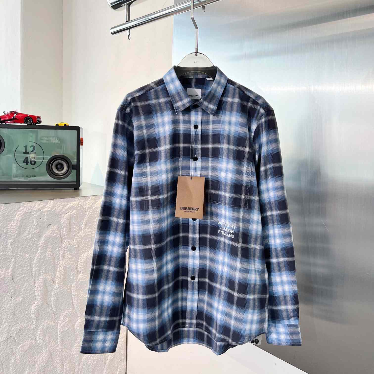 Burberry Chingford Classic Fit Embroidered Logo Ombre Check Button-Up Shirt  - FashionPlug