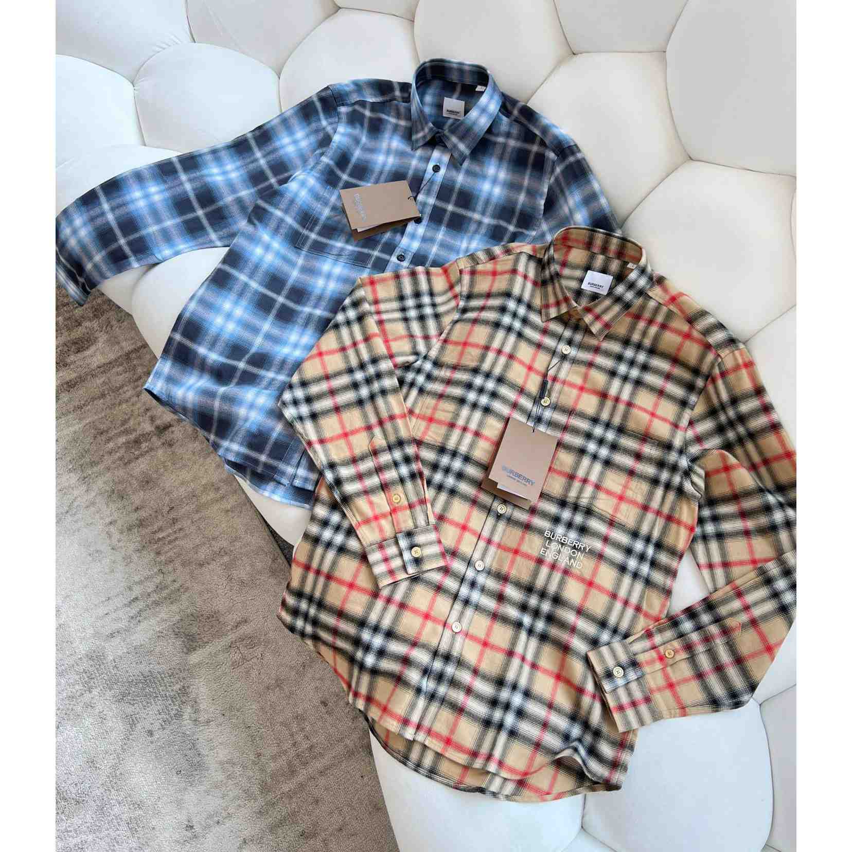 Burberry Chingford Classic Fit Embroidered Logo Ombre Check Button-Up Shirt  - FashionPlug