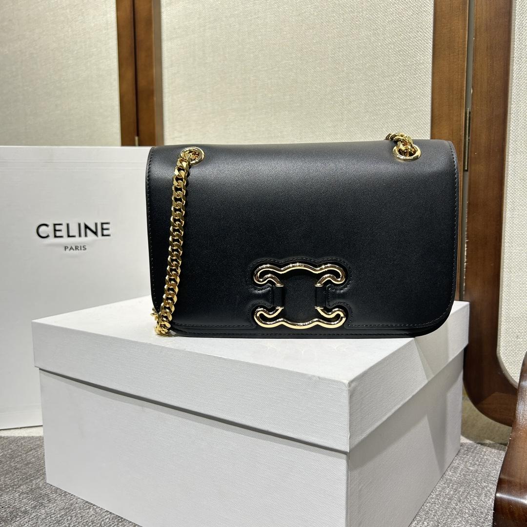 Celine Medium Bag Triomphe Frame In Shiny Calfskin - FashionPlug