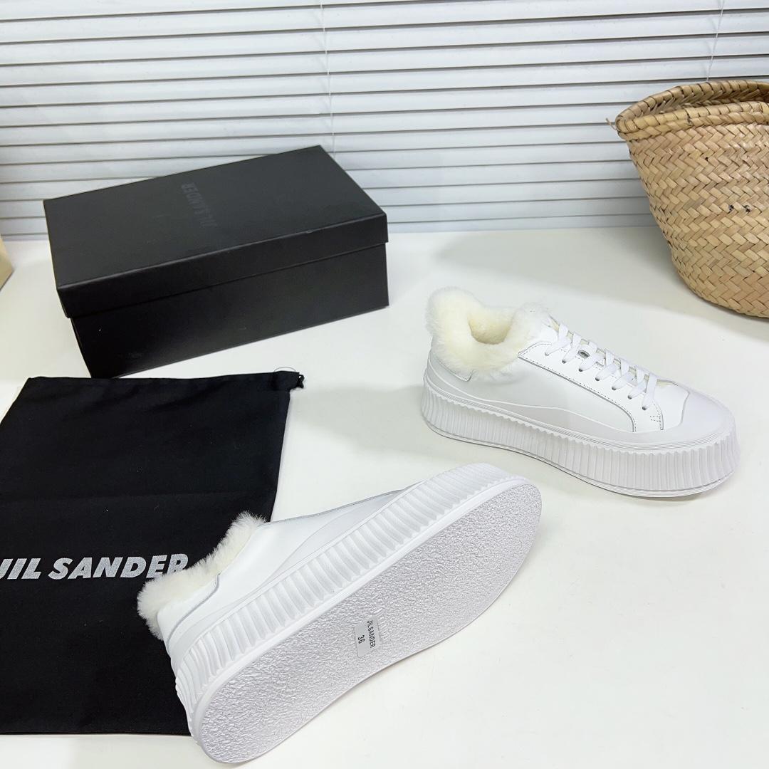JIl Sander Leather Sneakers With Vulcanized Rubber Sole - FashionPlug