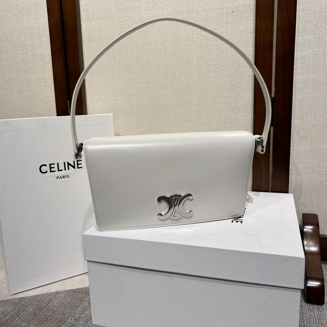 Celine Trapeze Triomphe Bag In Shiny Calfskin - FashionPlug