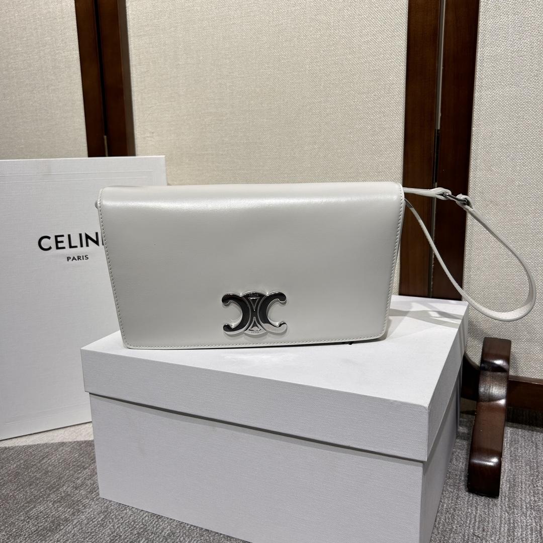 Celine Trapeze Triomphe Bag In Shiny Calfskin - FashionPlug