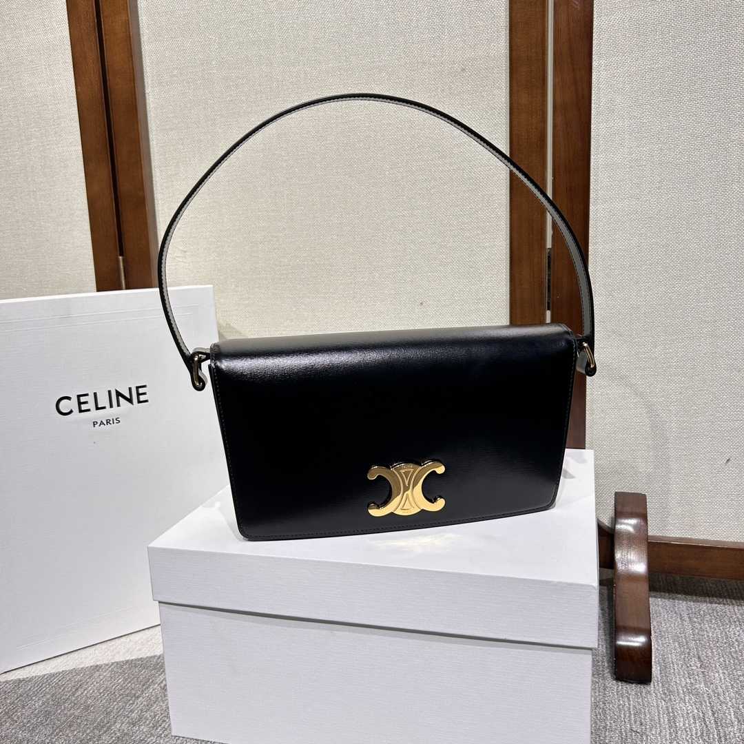 Celine Trapeze Triomphe Bag In Shiny Calfskin - FashionPlug
