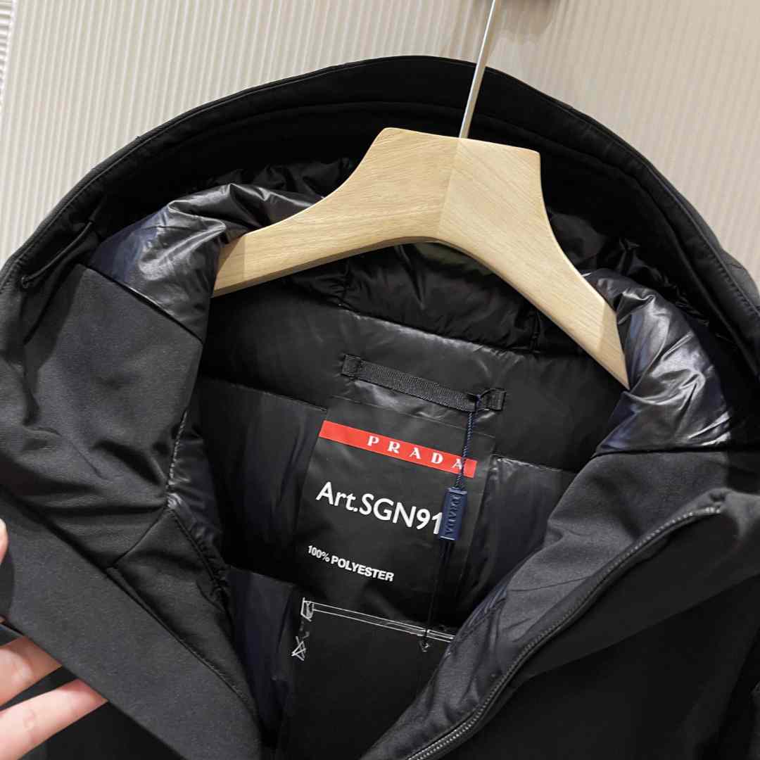 Prada Logo Hooded Puffer Jacket - FashionPlug