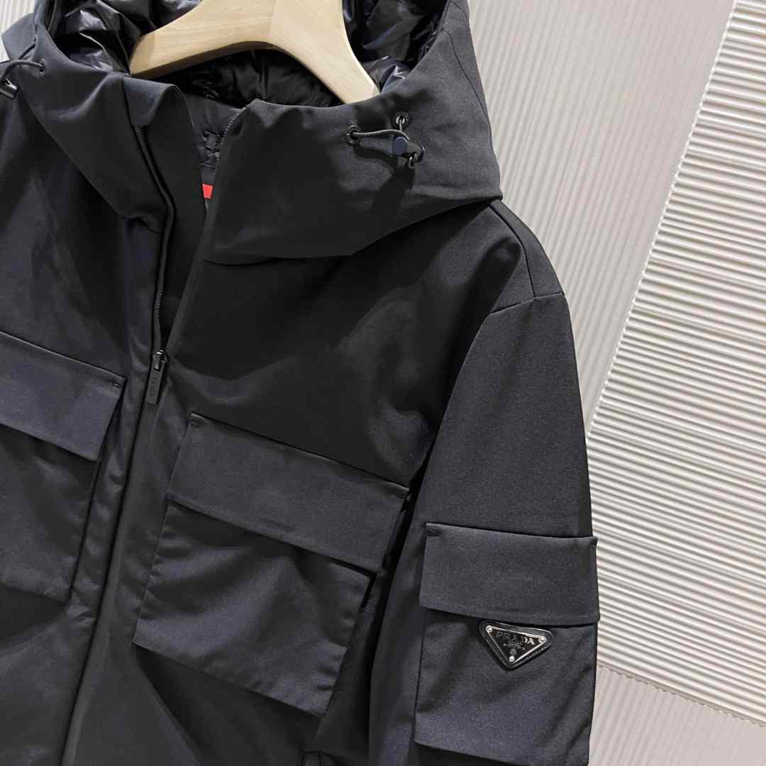 Prada Logo Hooded Puffer Jacket - FashionPlug