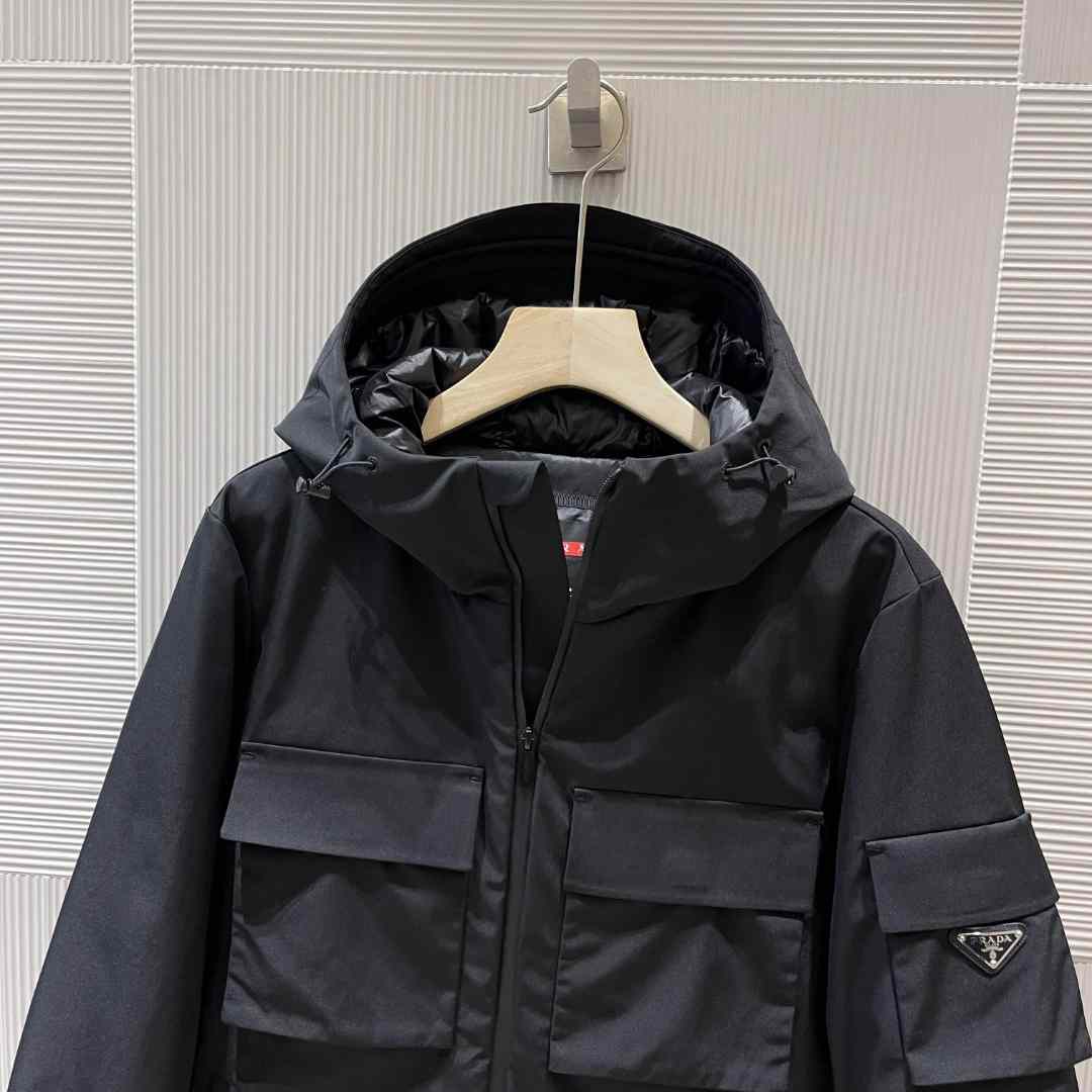 Prada Logo Hooded Puffer Jacket - FashionPlug