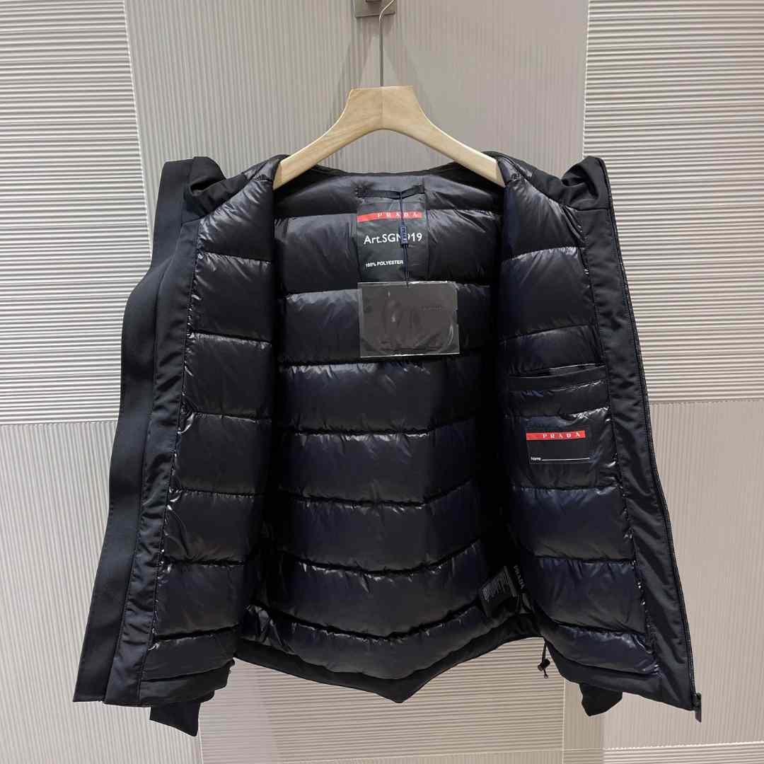Prada Logo Hooded Puffer Jacket - FashionPlug