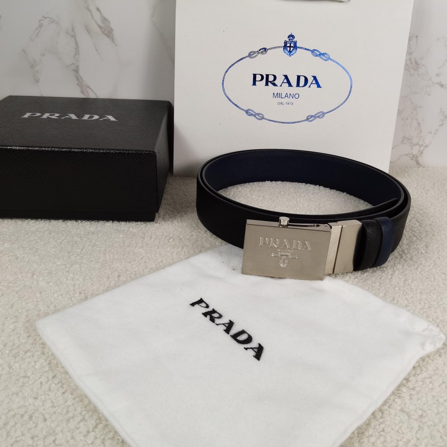 Prada Saffiano Leather Reversible Belt - FashionPlug
