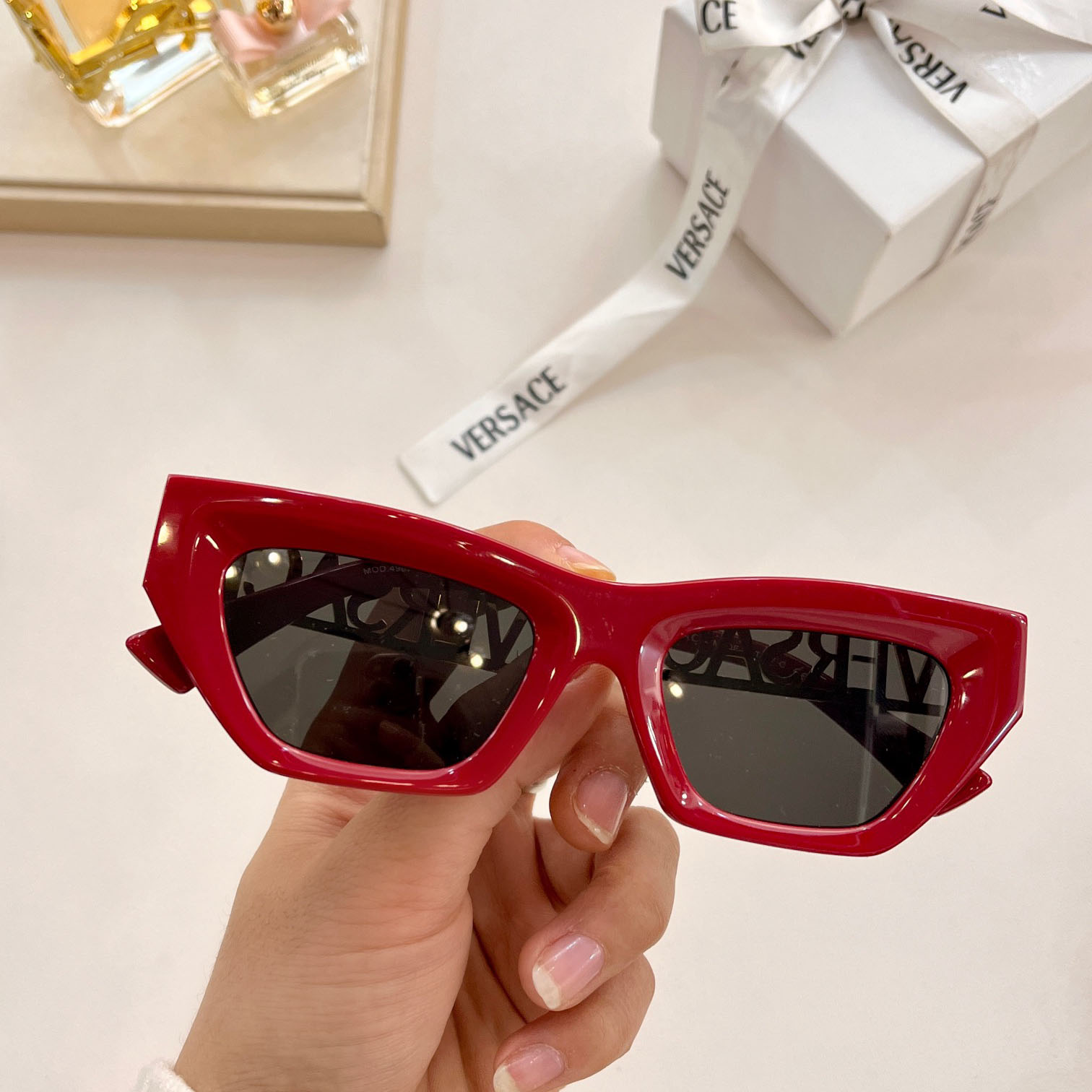 Versace 90s Vintage Logo Cat-Eye Sunglasses     VE4967  - FashionPlug