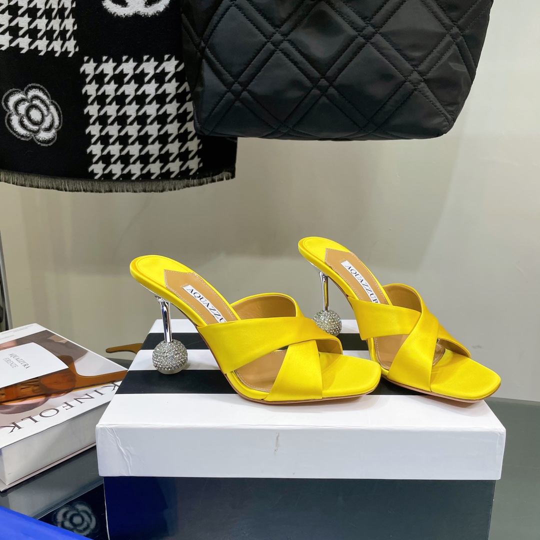 Aquazzura Darling Satin Sculptural-Heel Mules - FashionPlug