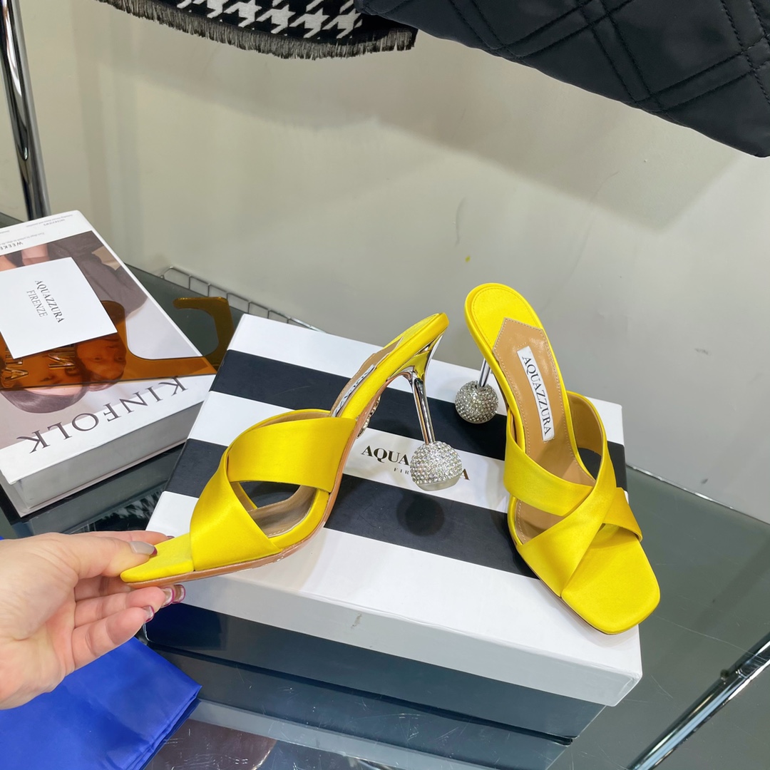 Aquazzura Darling Satin Sculptural-Heel Mules - FashionPlug