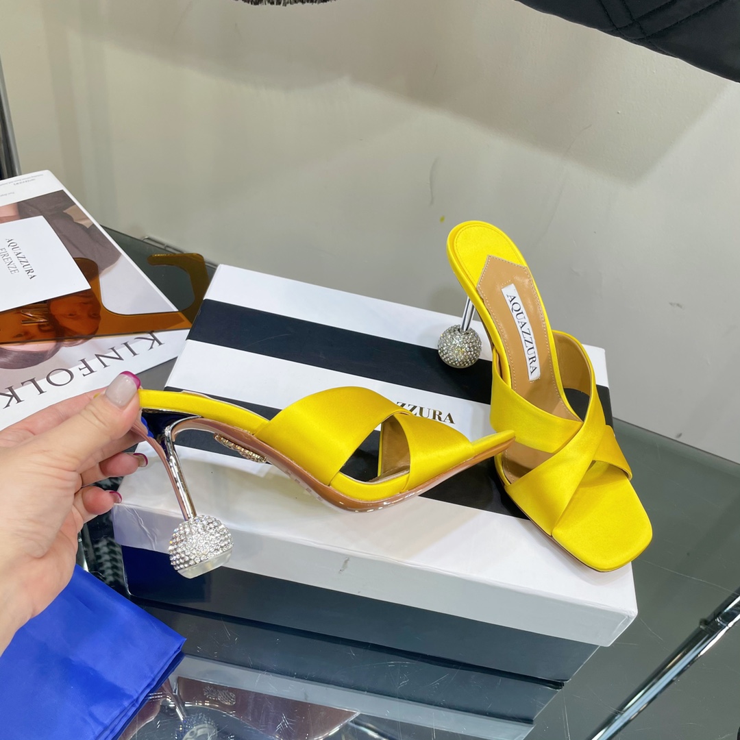 Aquazzura Darling Satin Sculptural-Heel Mules - FashionPlug