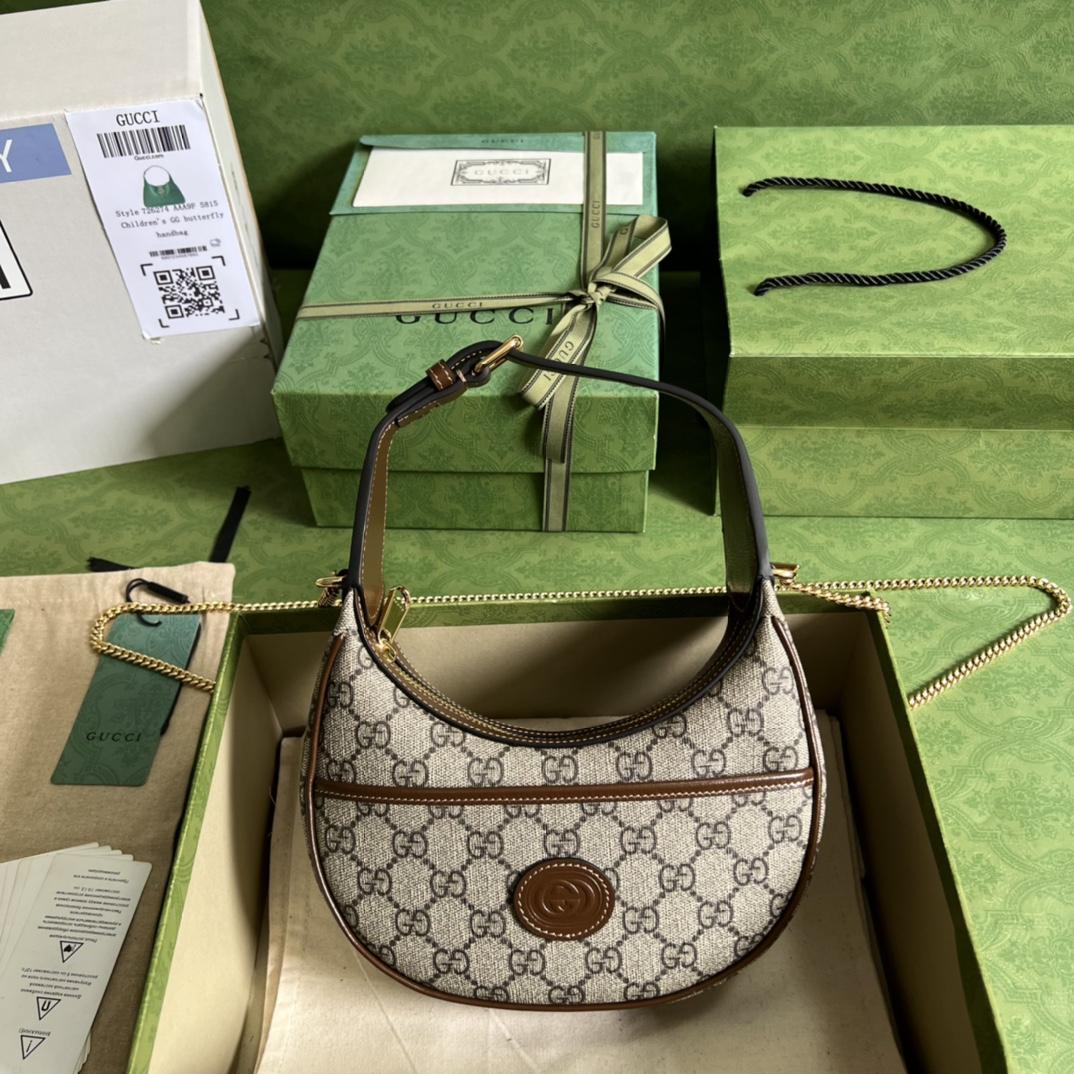 Gucci Half-Moon-Shaped Mini Bag With Interlocking G(22-12.5-5cm)   - FashionPlug
