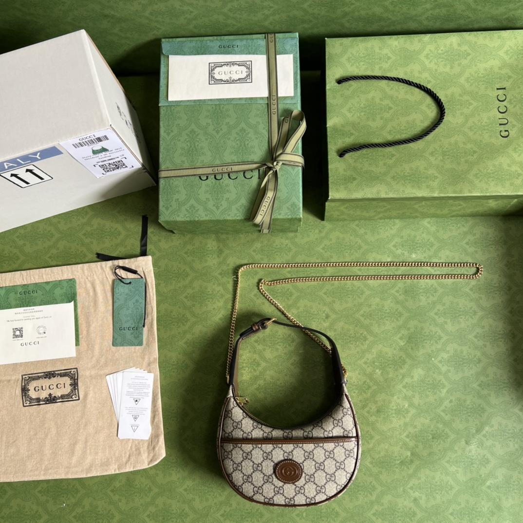 Gucci Half-Moon-Shaped Mini Bag With Interlocking G(22-12.5-5cm)   - FashionPlug