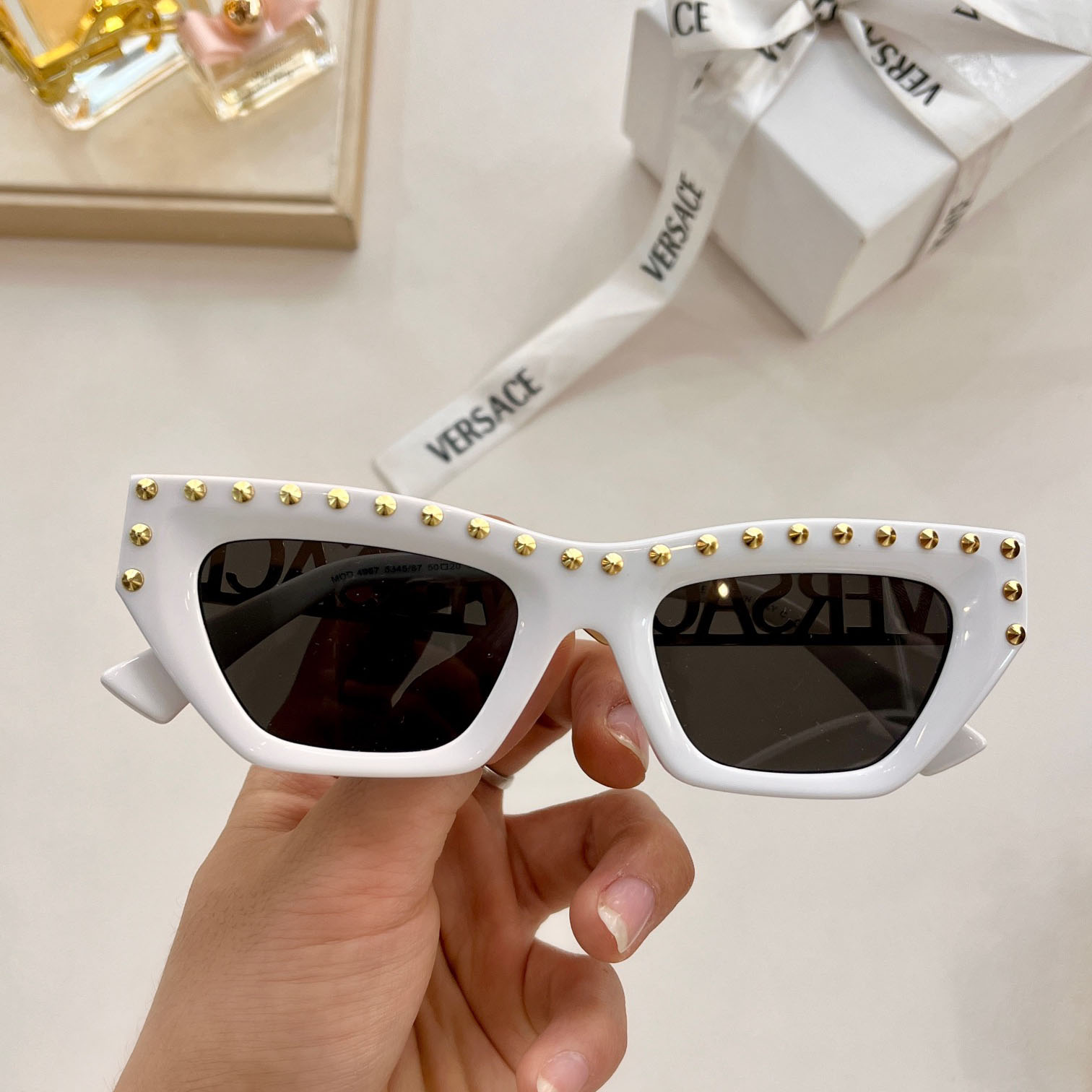 Versace 90s Vintage Logo Cat-Eye Sunglasses     VE4967  - FashionPlug