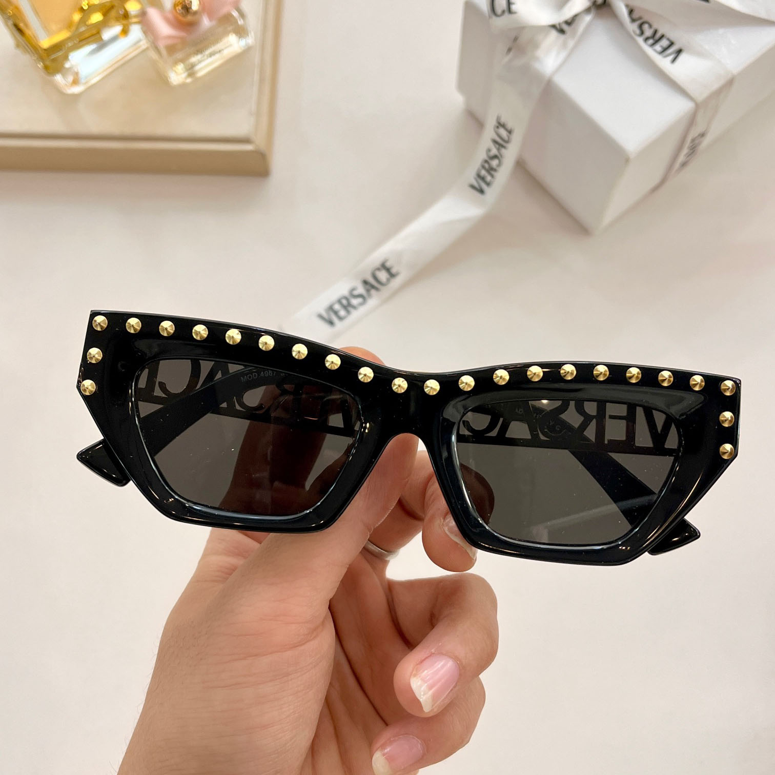 Versace 90s Vintage Logo Cat-Eye Sunglasses     VE4967  - FashionPlug
