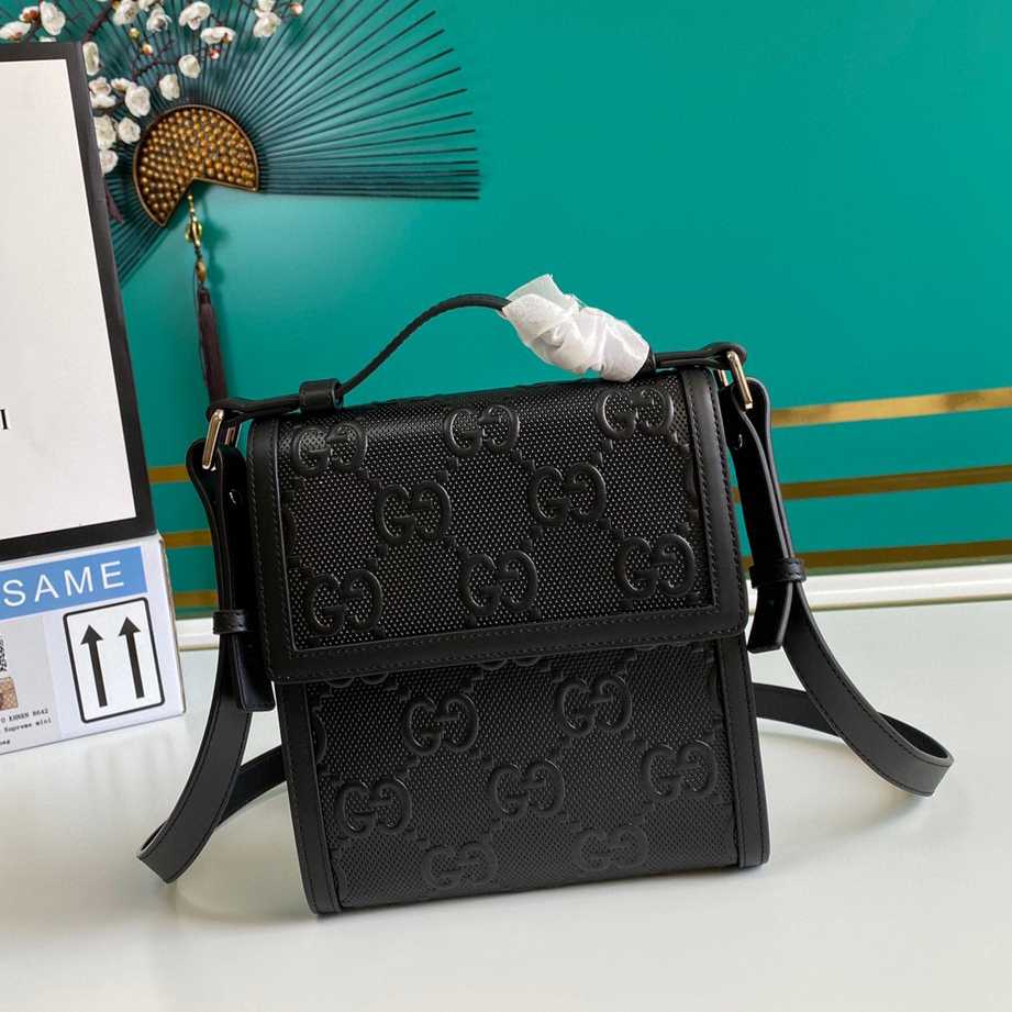 Gucci Embossed GG Motif Messenger Bag - Black(18-20-5.4cm)    625782 - FashionPlug