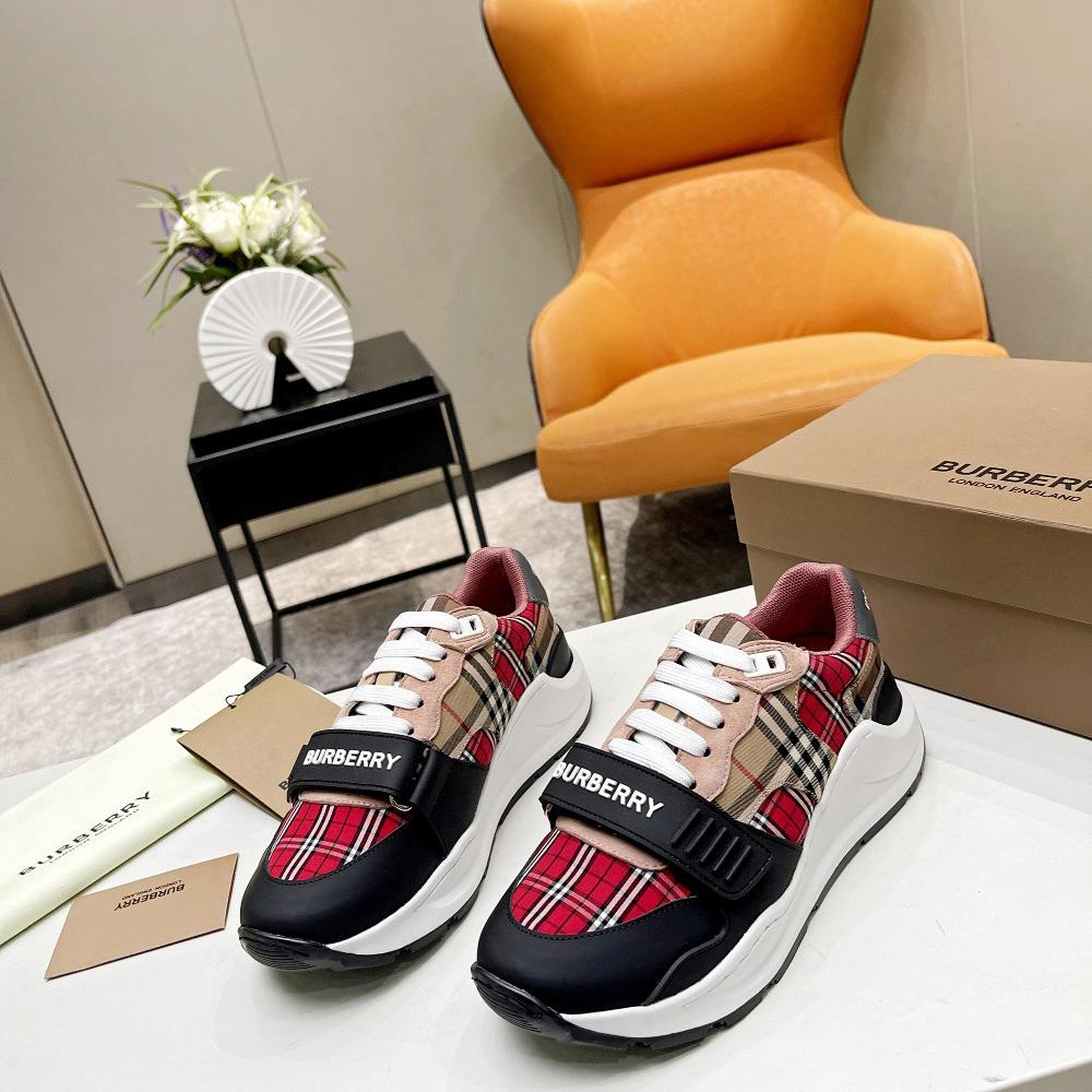 Burberry Vintage Contrast Check And Leather Sneakers - FashionPlug