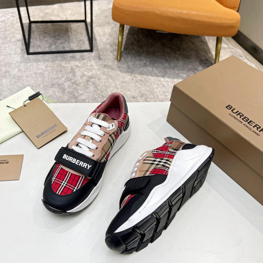 Burberry Vintage Contrast Check And Leather Sneakers - FashionPlug