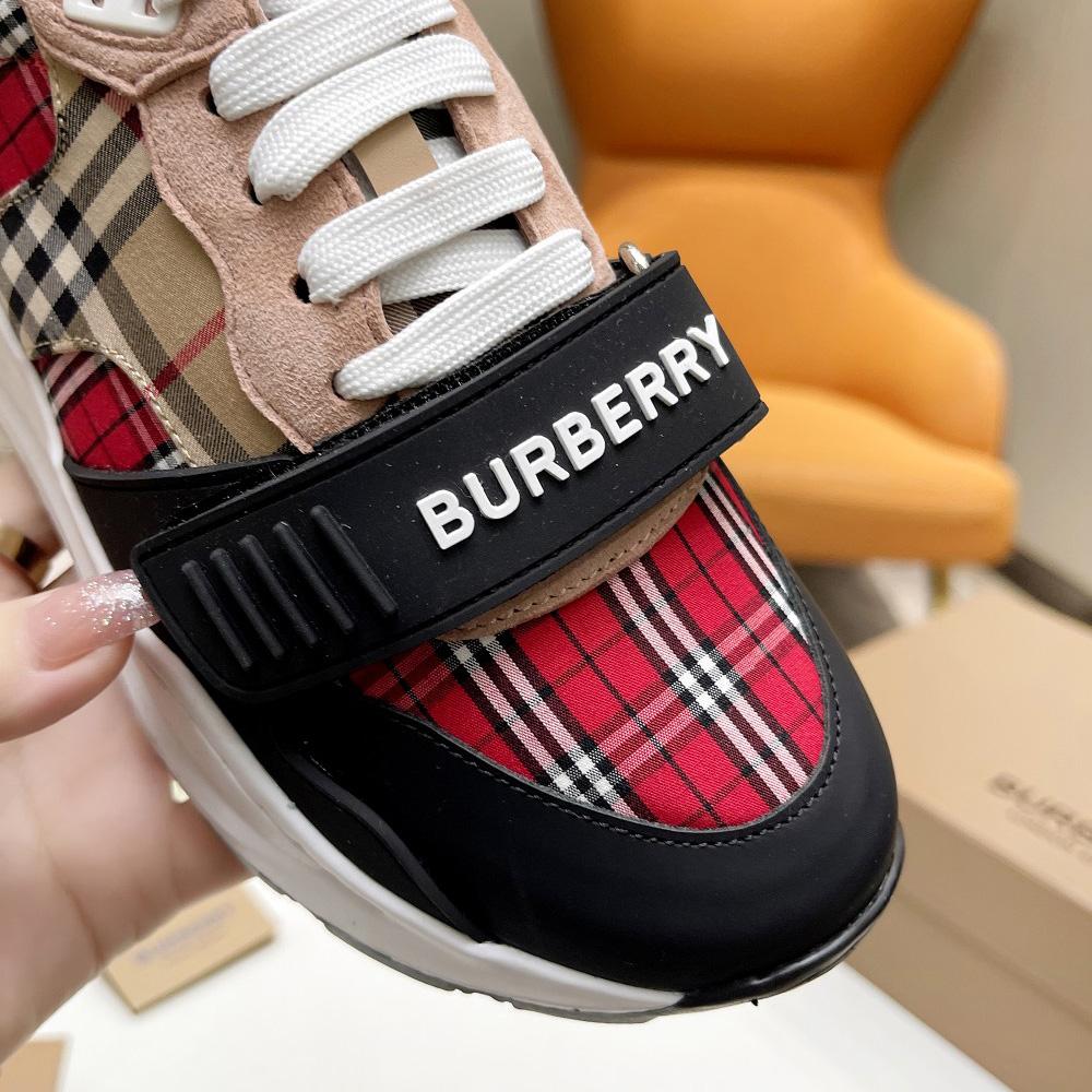 Burberry Vintage Contrast Check And Leather Sneakers - FashionPlug
