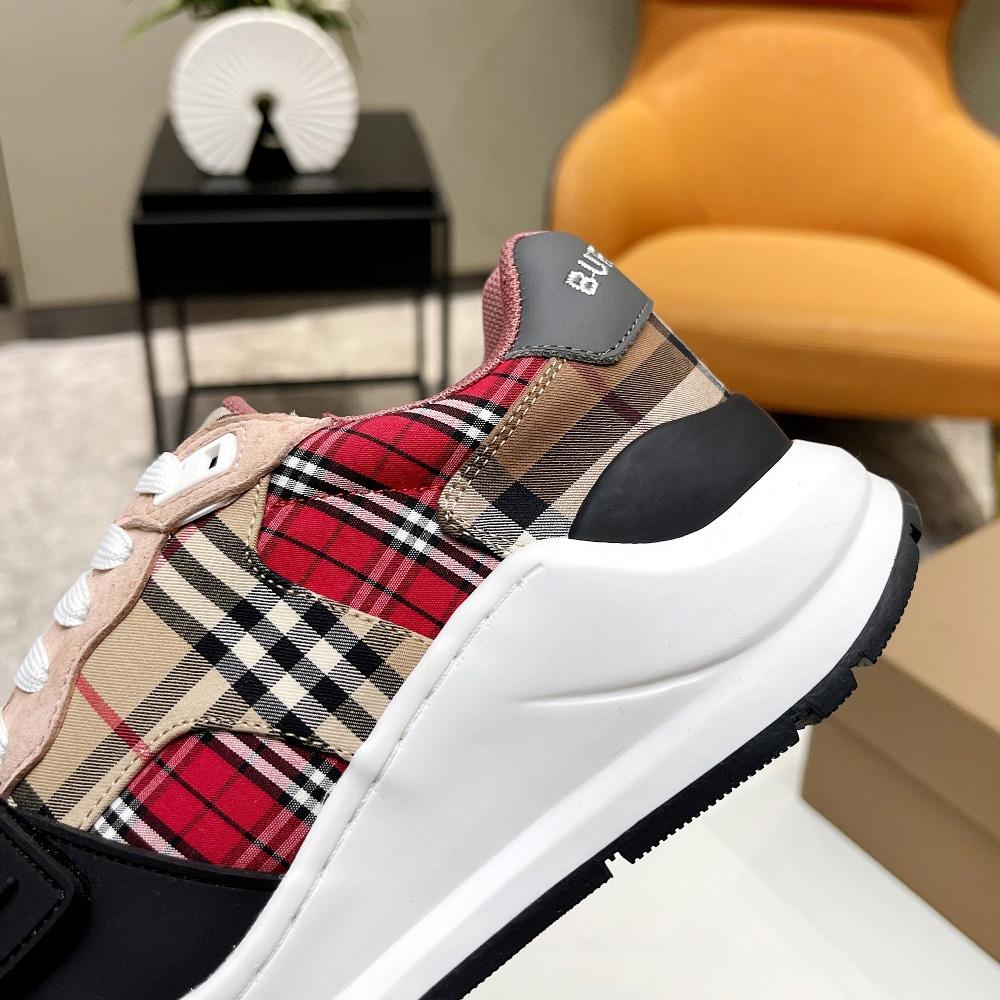 Burberry Vintage Contrast Check And Leather Sneakers - FashionPlug