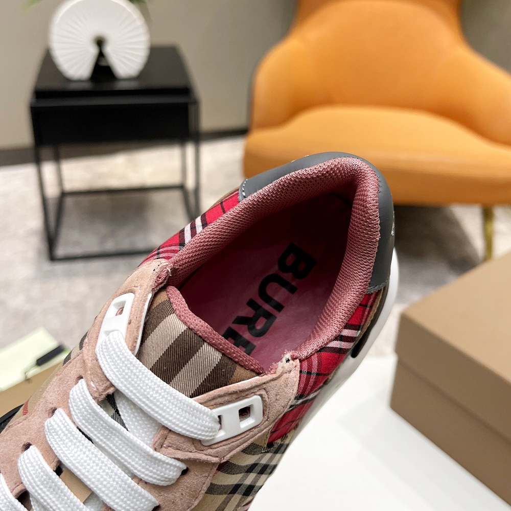 Burberry Vintage Contrast Check And Leather Sneakers - FashionPlug