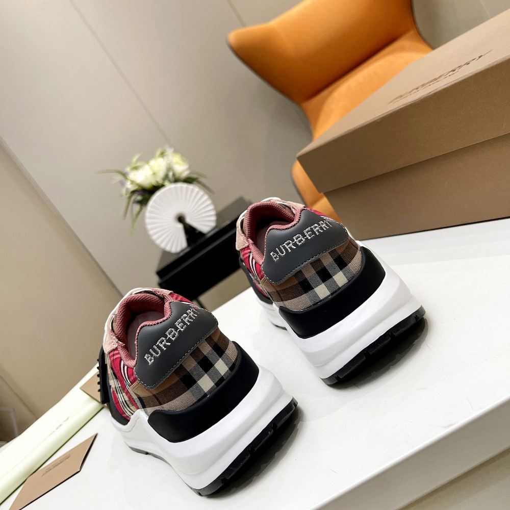 Burberry Vintage Contrast Check And Leather Sneakers - FashionPlug
