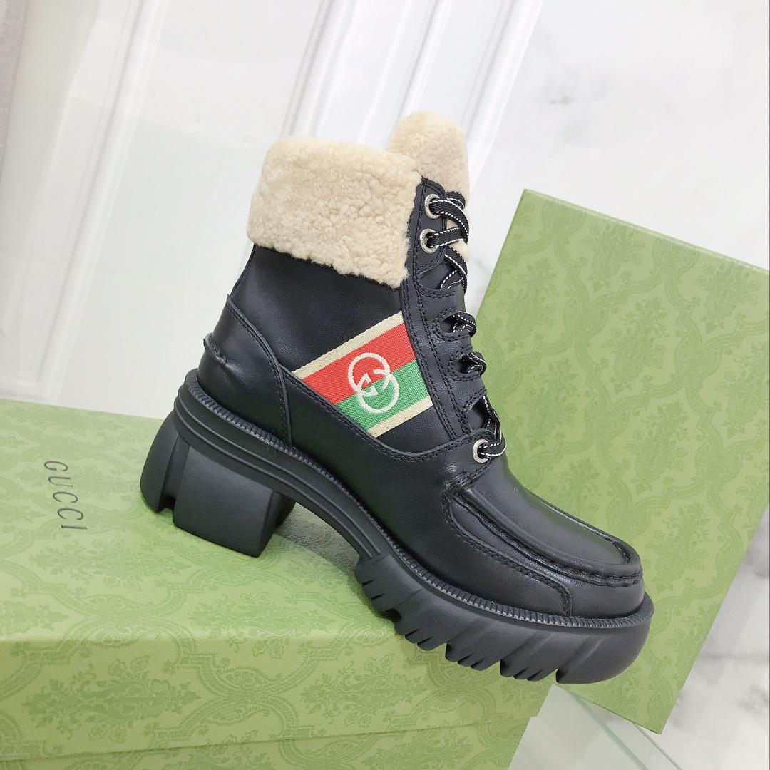 Gucci Women's Black Interlocking G Stripe Boots - FashionPlug
