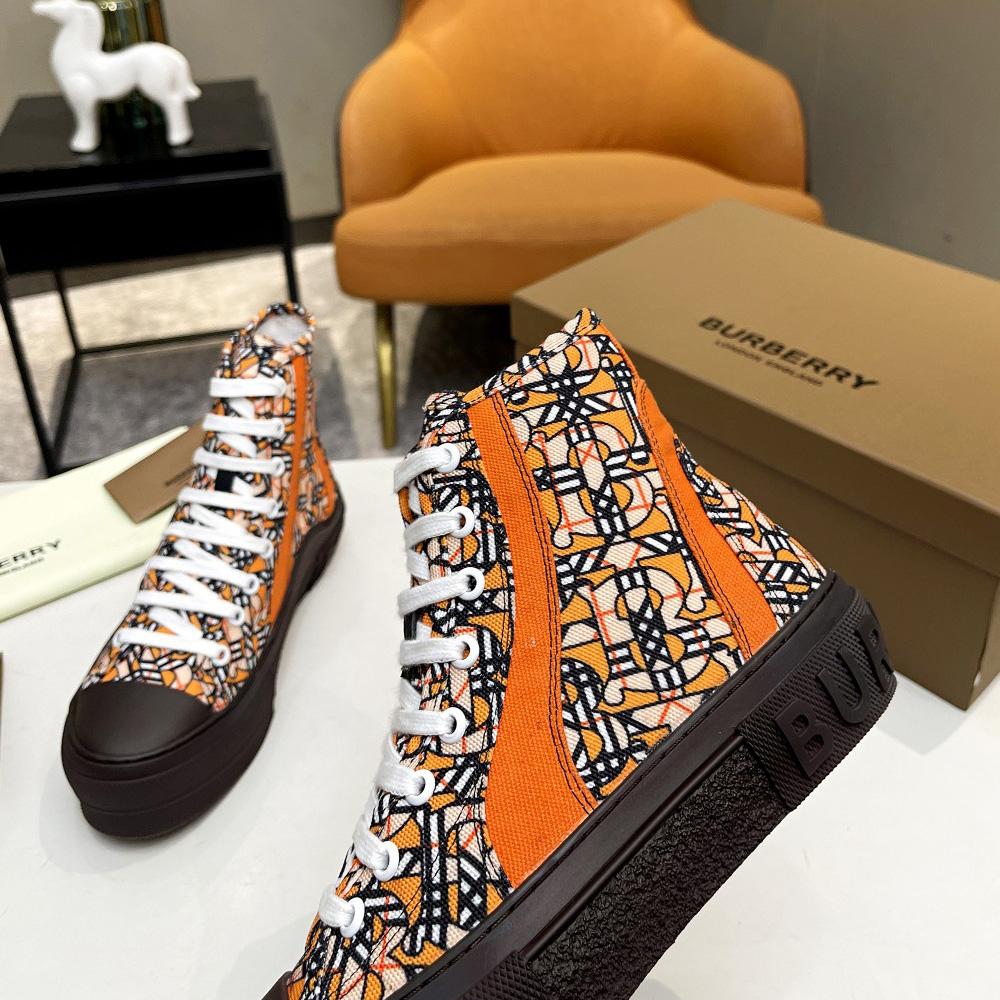Burberry Vintage Monogram Print Cotton High-top Sneakers - FashionPlug