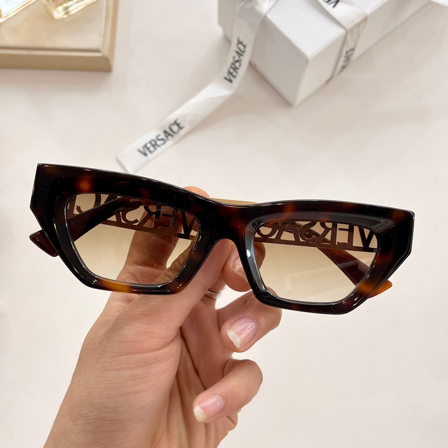 Versace 90s Vintage Logo Cat-Eye Sunglasses     VE4967  - FashionPlug