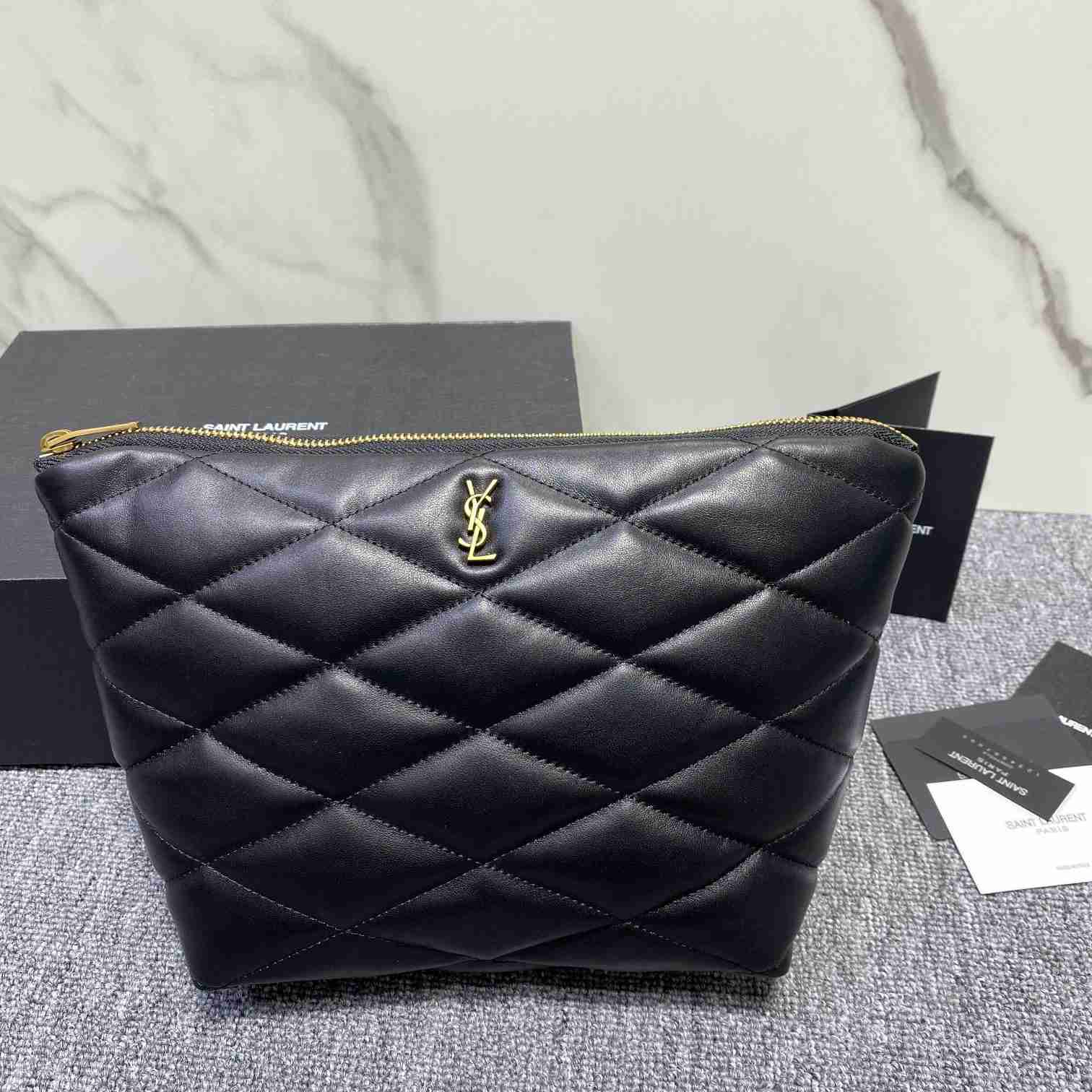 Saint Laurent Sade Pouch In Quilted Lambskin - FashionPlug