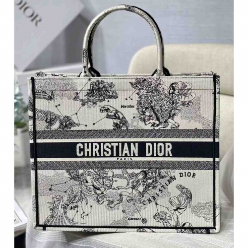 Dior Oblique Embroidered Book Tote(41.5-25-18cm)-Embroiderable Characters - FashionPlug