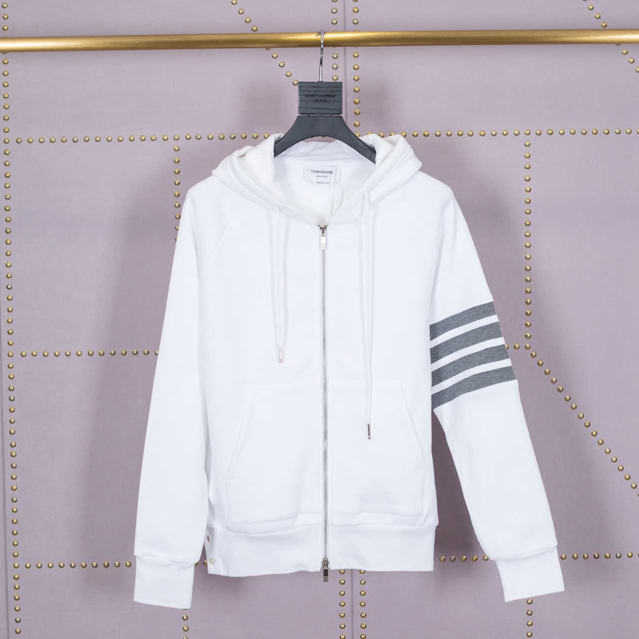 Thom Browne 4-Bar Zip-Up Cotton Hoodie - FashionPlug