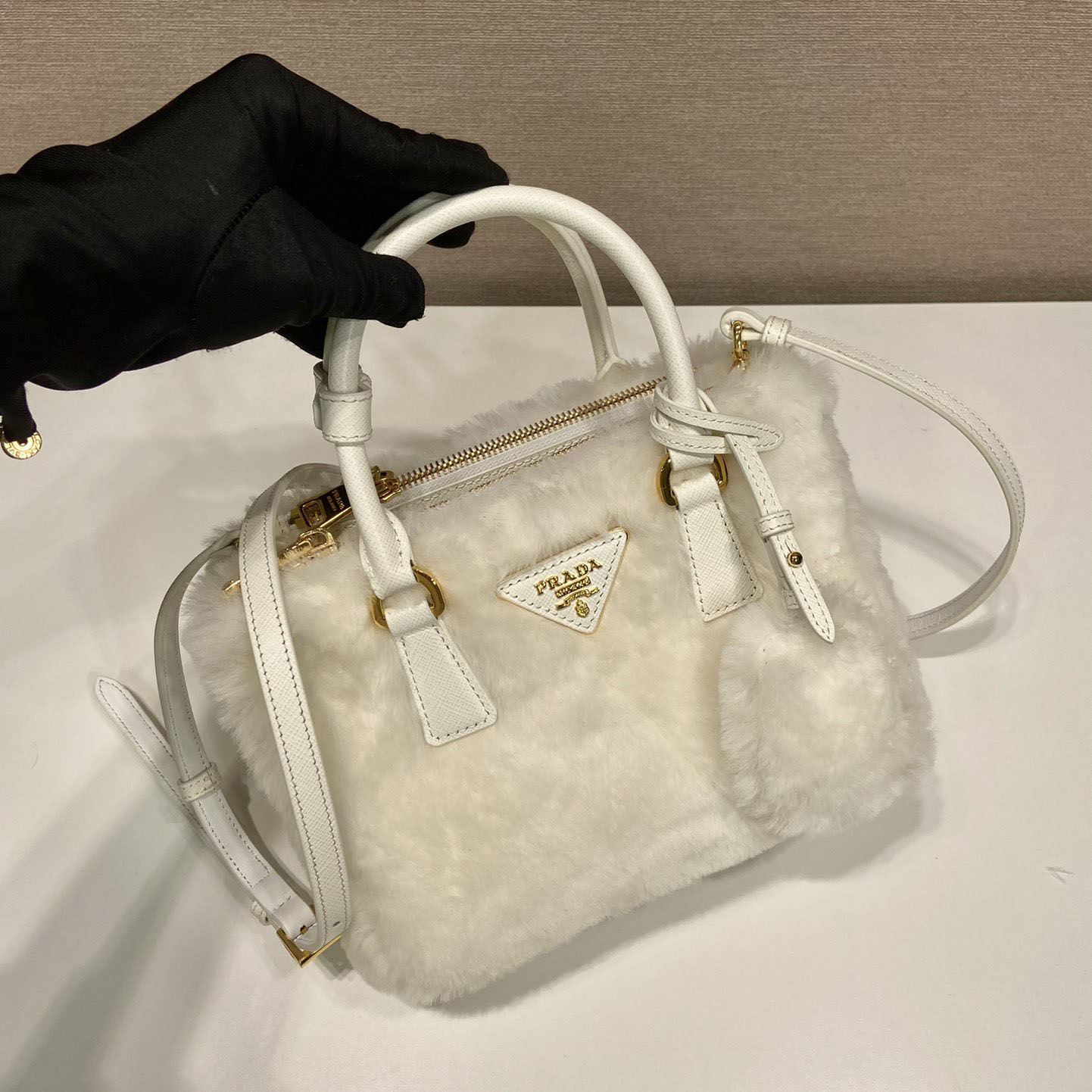 Prada Galleria Shearling Mini-Bag - FashionPlug