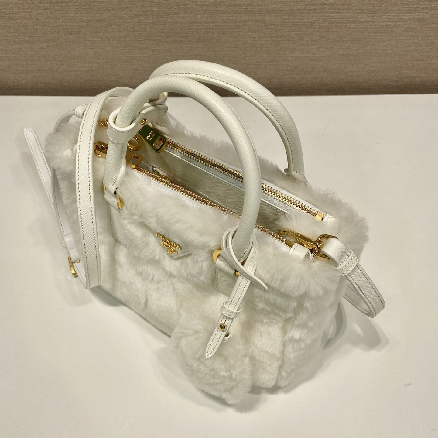 Prada Galleria Shearling Mini-Bag - FashionPlug