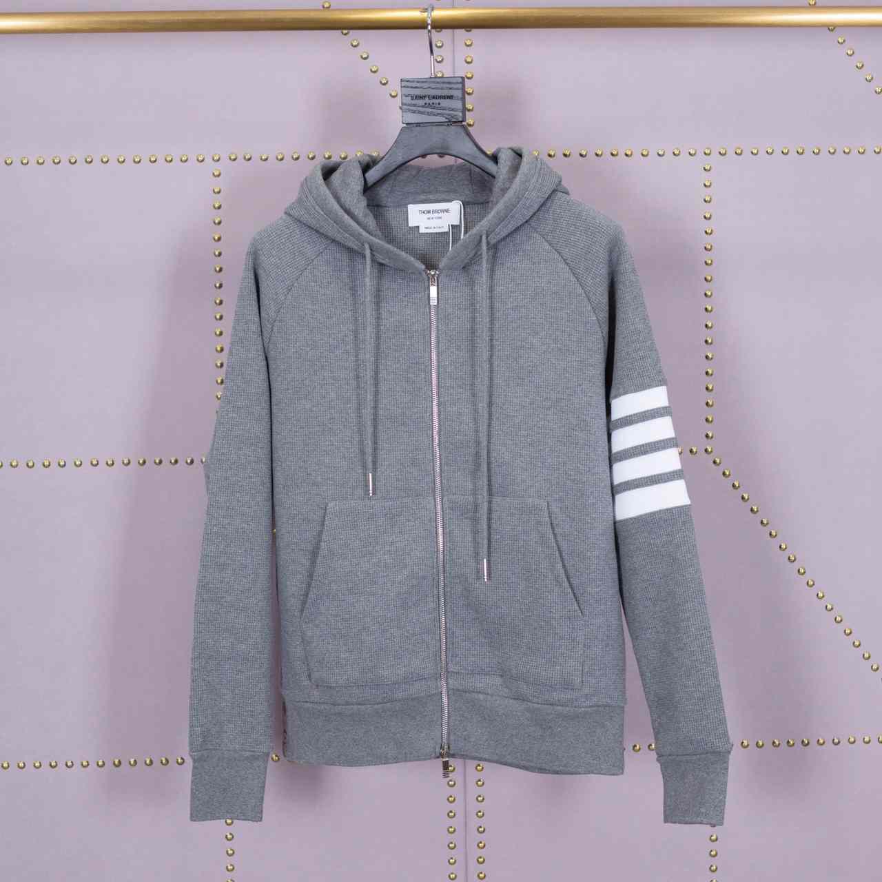 Thom Browne 4-Bar Zip-Up Cotton Hoodie - FashionPlug