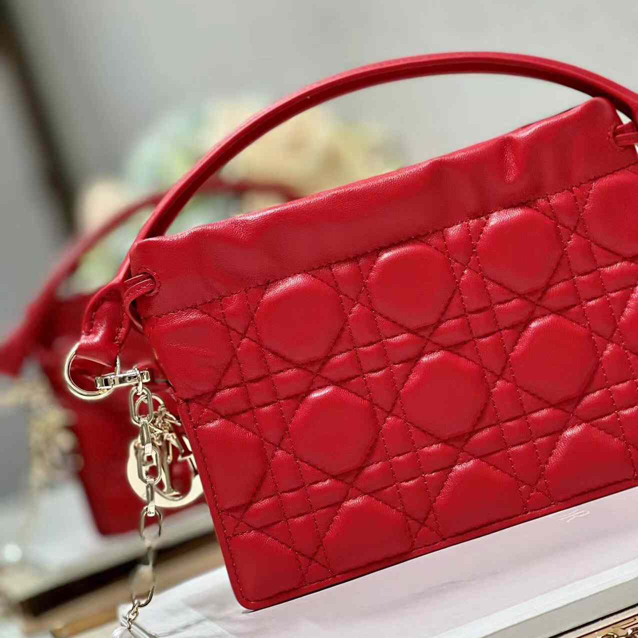 Dior Lady Dior Top Handle Drawstring Mini Bag - FashionPlug