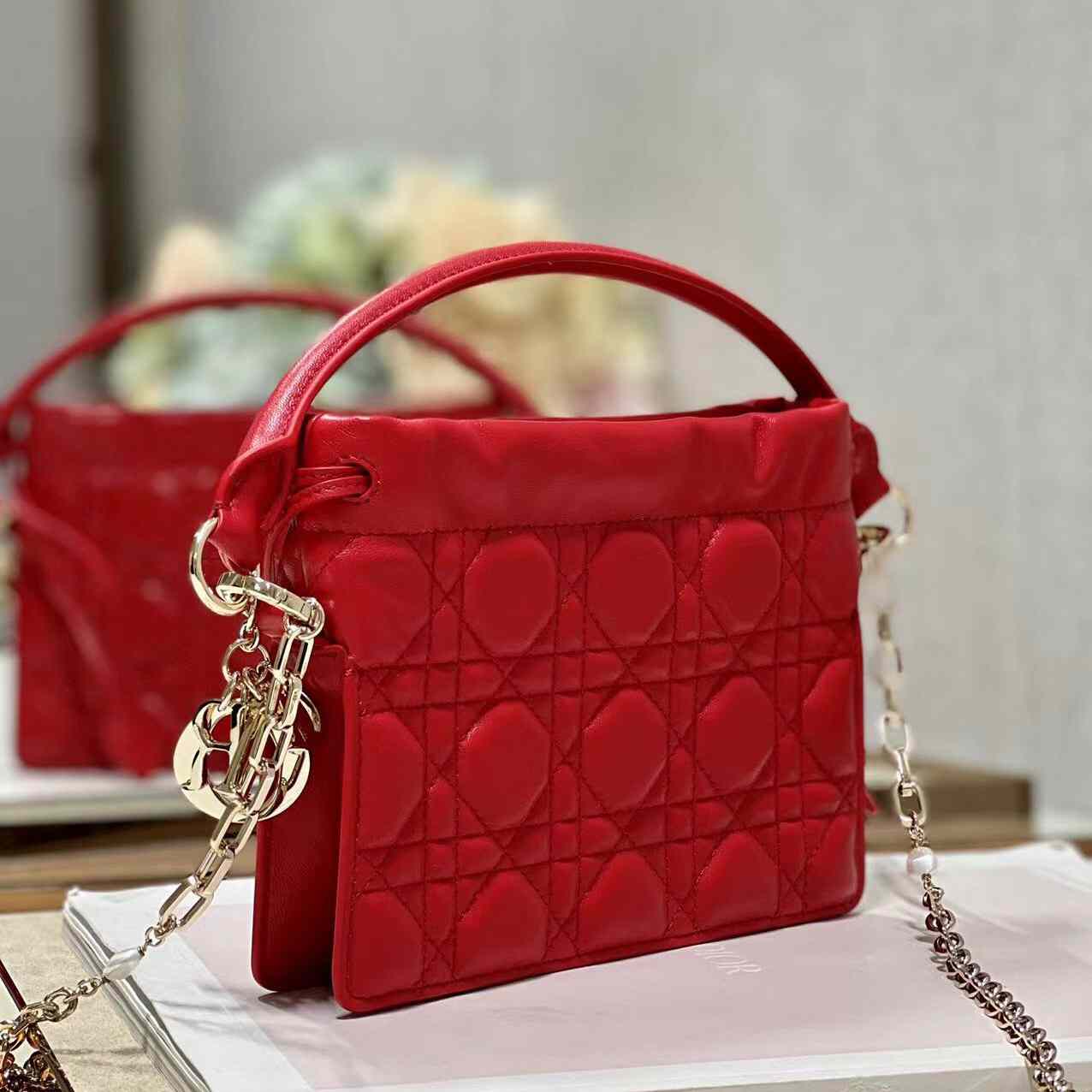 Dior Lady Dior Top Handle Drawstring Mini Bag - FashionPlug