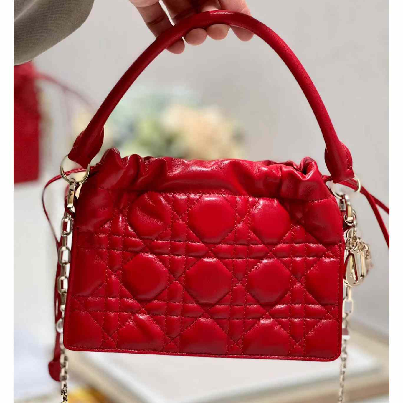 Dior Lady Dior Top Handle Drawstring Mini Bag - FashionPlug