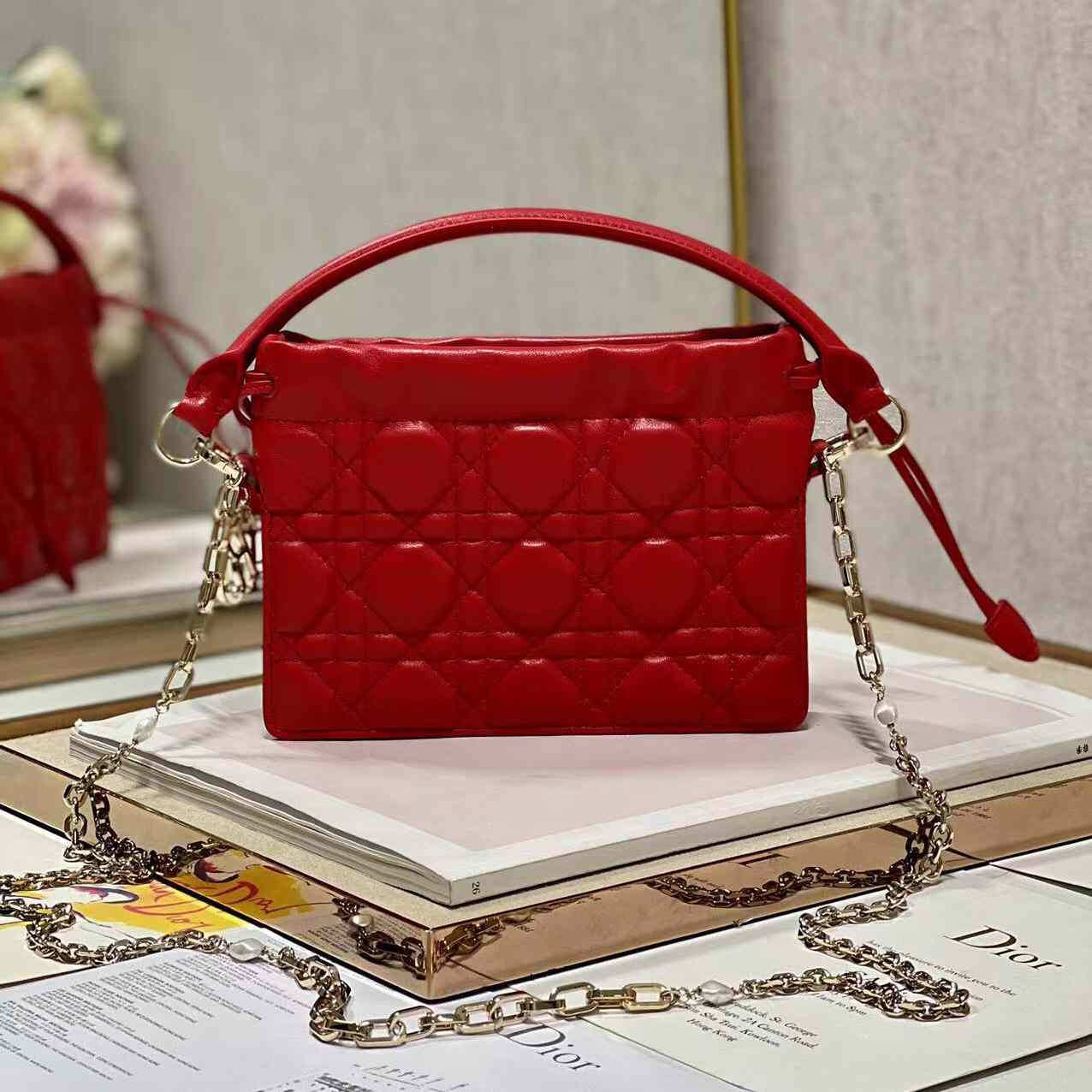 Dior Lady Dior Top Handle Drawstring Mini Bag - FashionPlug