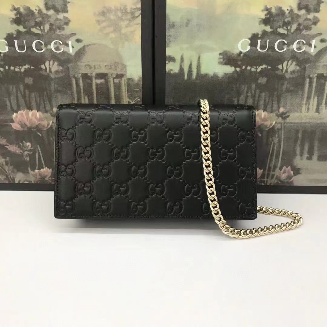 Gucci Guccissima Icon Chain Wallet Black(20-13-6cm) - FashionPlug