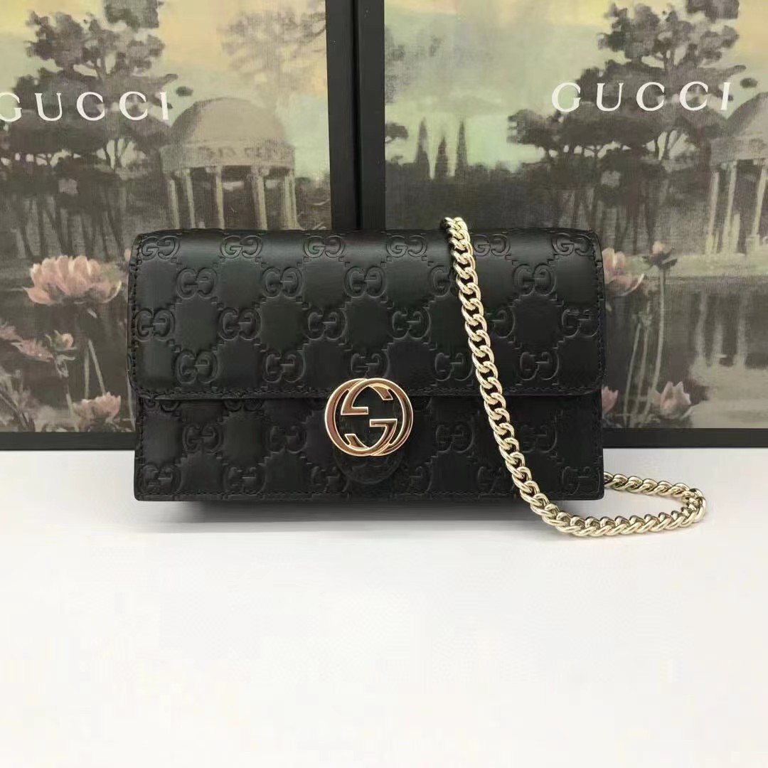Gucci Guccissima Icon Chain Wallet Black(20-13-6cm) - FashionPlug