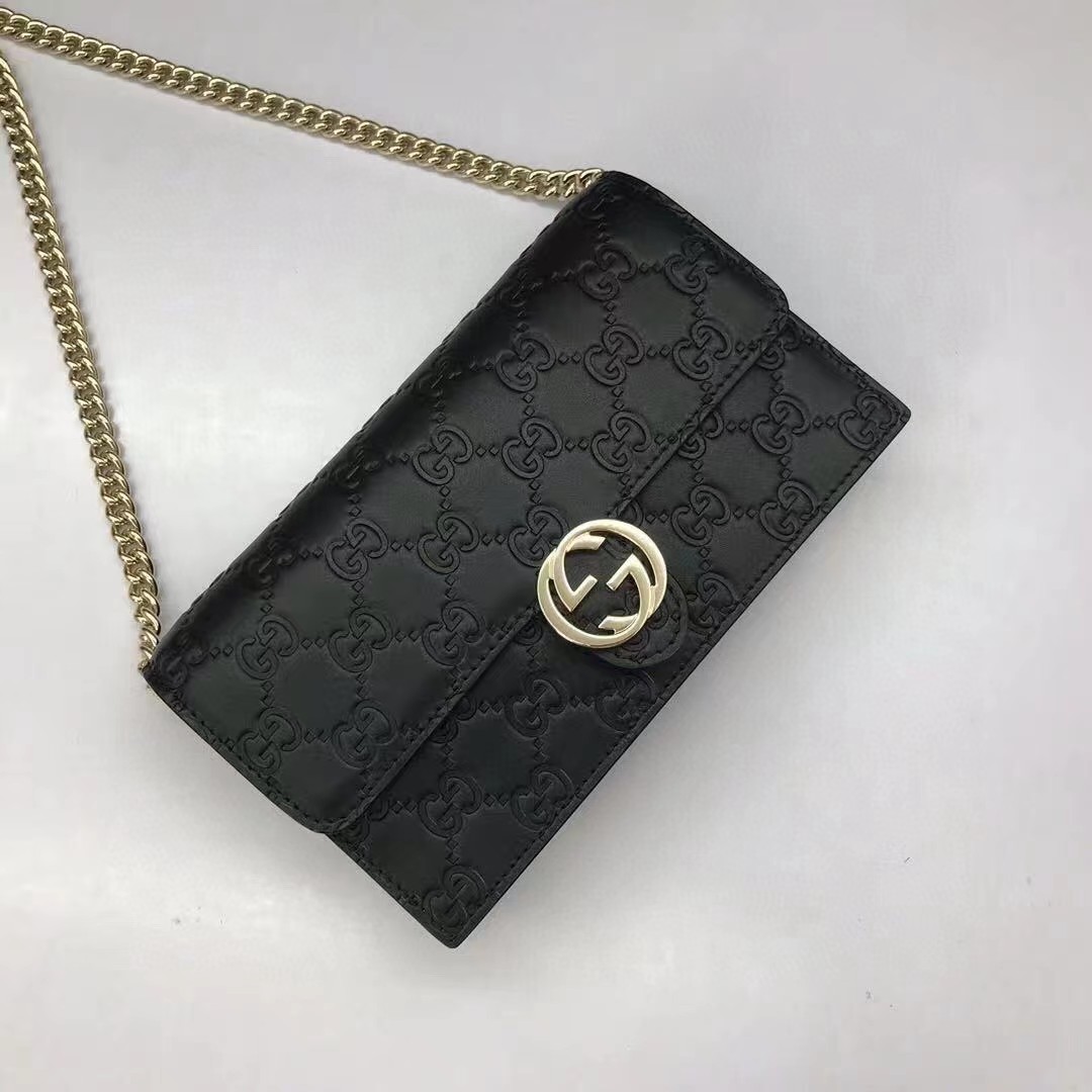 Gucci Guccissima Icon Chain Wallet Black(20-13-6cm) - FashionPlug