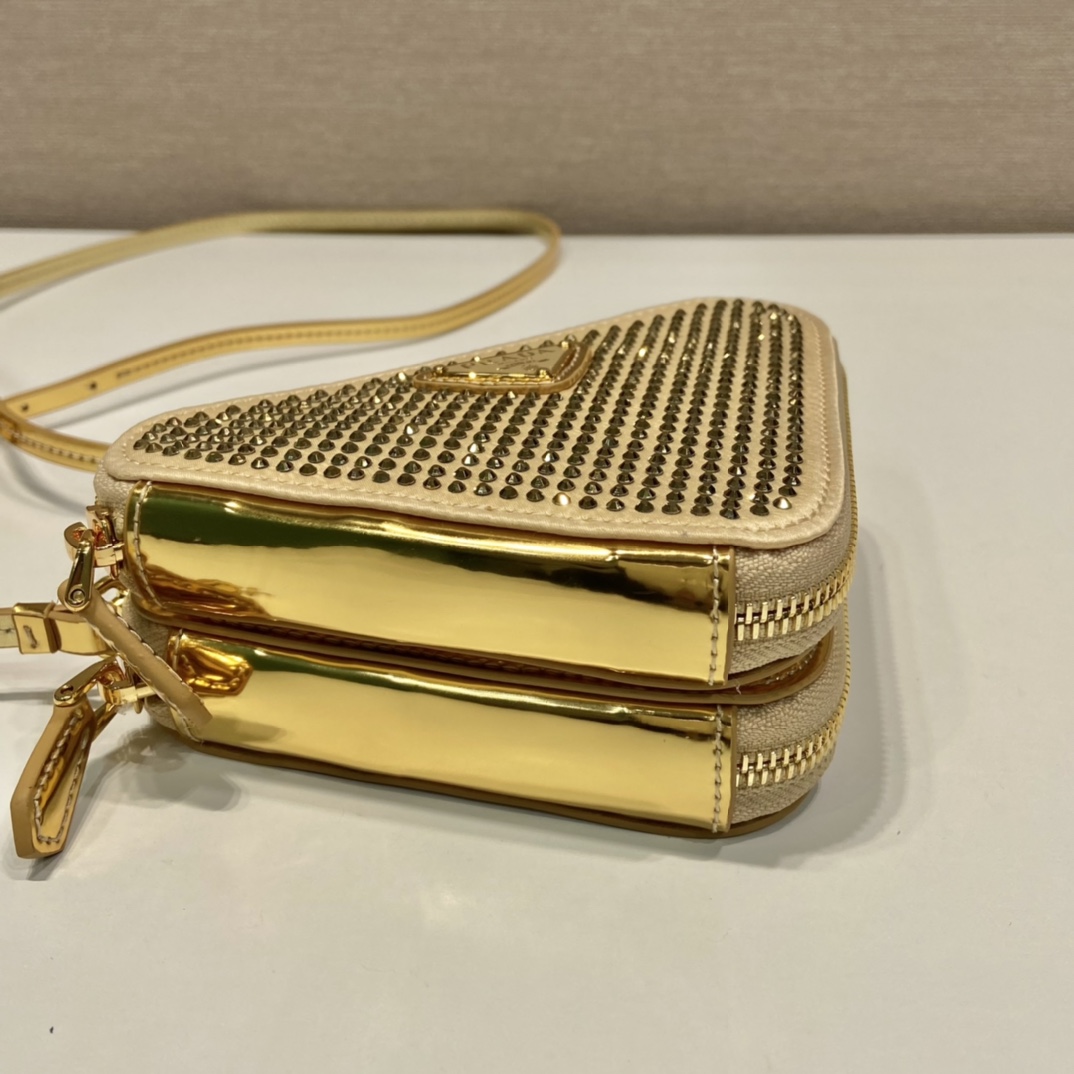 Prada Embellished Satin And Leather Mini-Pouch - FashionPlug