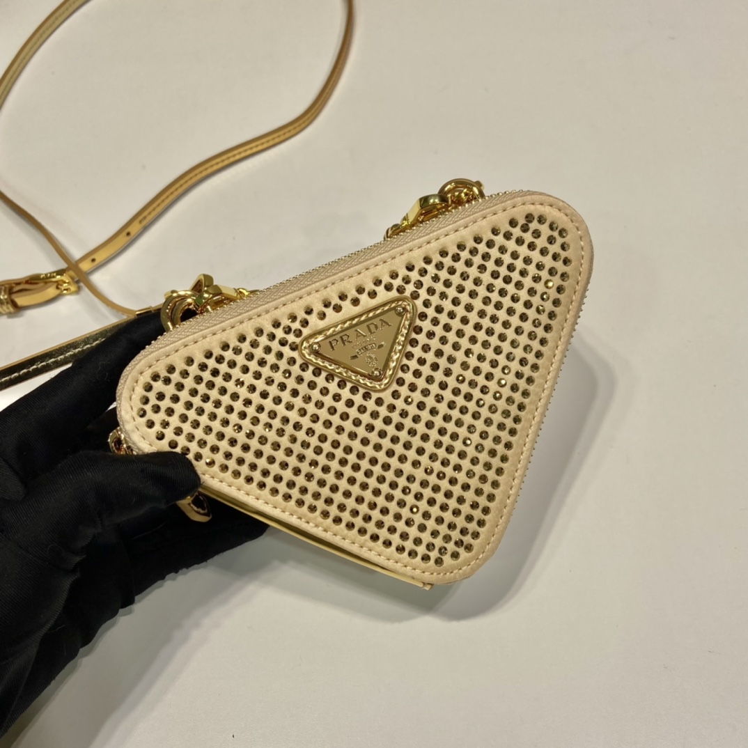 Prada Embellished Satin And Leather Mini-Pouch - FashionPlug