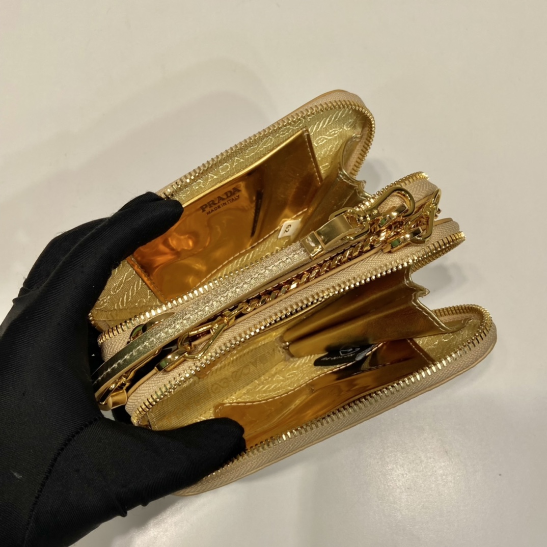 Prada Embellished Satin And Leather Mini-Pouch - FashionPlug