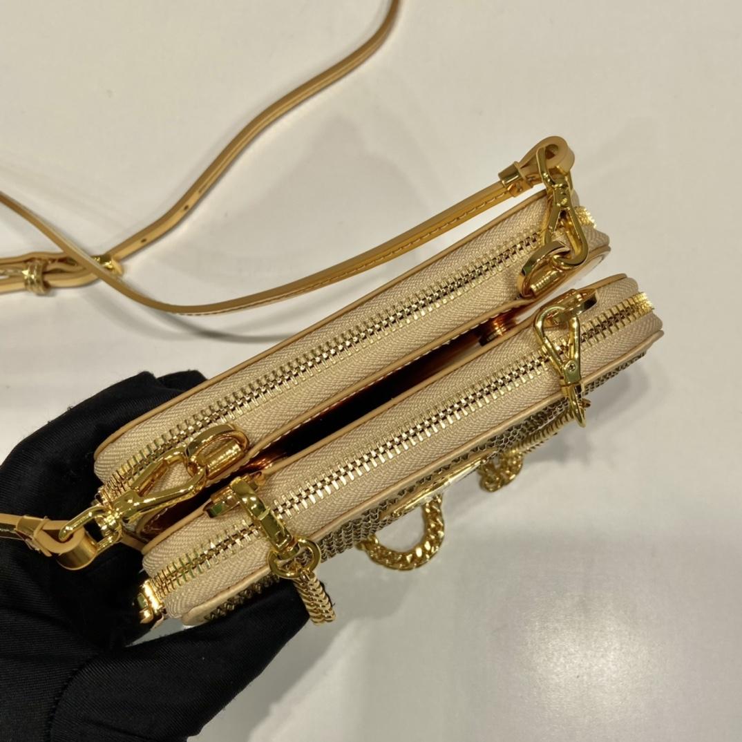 Prada Embellished Satin And Leather Mini-Pouch - FashionPlug